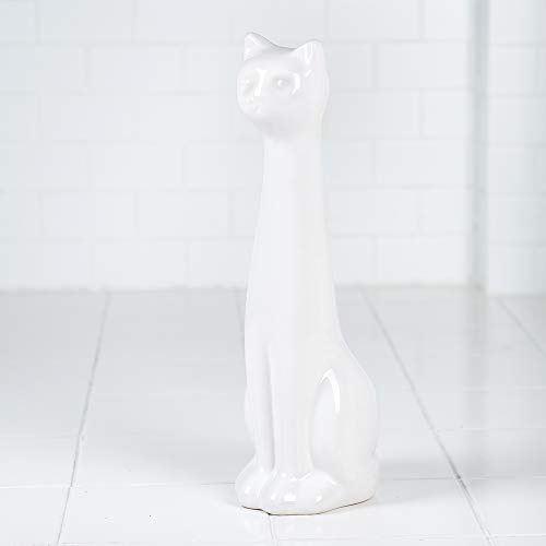 Allure Home Creations Ceramic Cat Bowl Toilet Brush Holder and Lotion Pump - White - Brush Included - 3pc Set