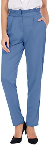 AUQCO Women Waist Pants Trouser Slim Casual Long Paper Bag Work Pants with Pockets