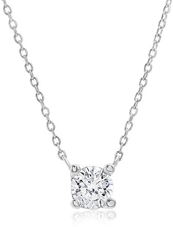 Sterling Silver Solitaire Round Cubic Zirconia with Extendable Necklace. (Natural Silver)