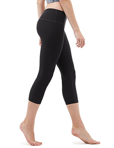 TSLA Yoga Tights Pants Leggings Mid-Waist/High-Waist Tummy Control w Inner-Pocket Series, Capri Thick Midwaist(fyc31) – Black, Small