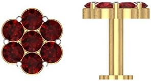 BuyByClick 925 Sterling Silver Nosepin Stud with Gold Plated Beautiful Red Swarovski Crystals For Women