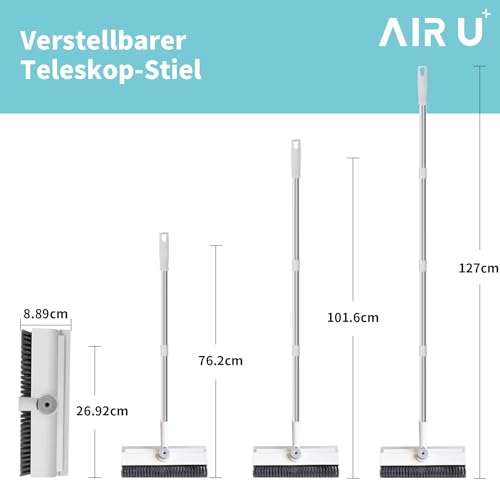 AIR U+ Scrubber with Handle - Tile Cleaner with Squeegee Floor 3 in 1, Telescopic Handle Floor Brush for Cleaning Shower, Bathroom, Patio, Pool, Garage, Kitchen, Wall and Deck