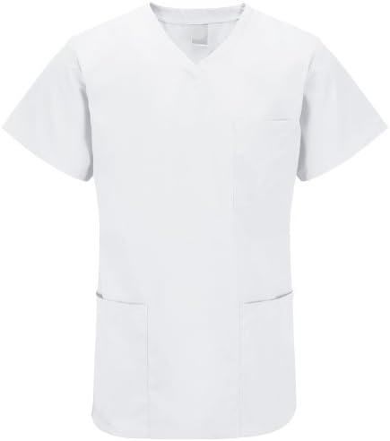 Unisex Medical Hospital Doctors Scrub Set - Includes Tunic and Trousers (XS, White)