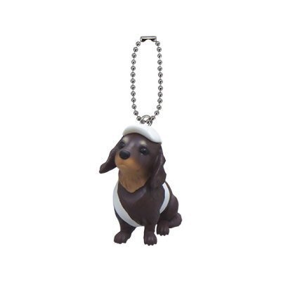 Gashapon Wan Cos 2 Anicolla series miniature Dachshund (white cap) with keychain capsule toy
