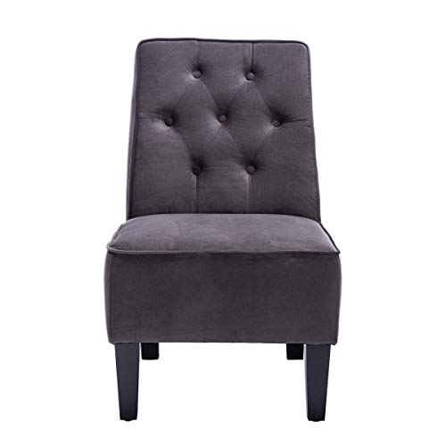 Haobo Armless Accent Chair, Button Tufted Slipper Chair Side Chair Single Sofa for Dining Room Living Room Bedroom Funiture (One Seat Gray 1)