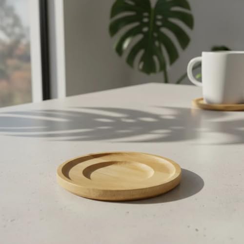 Kit 6 Porta Copos de Bambu 10cm Redondo – Descanso para Copos, Xícaras e Taças – Antimanchas e Sustentável