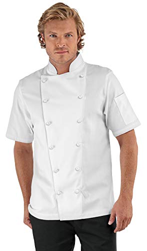 Men's Traditional Chef Coat with Knotted Cloth Buttons (XS-3X, 3 Colors) (X-Large, White)