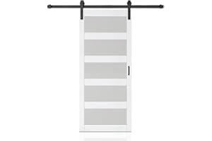 CALHOME 36 in. x 84 in. 5 Lite Tempered Frosted Glass White Finished Composite Interior Sliding Barn Door with Hardware Kit