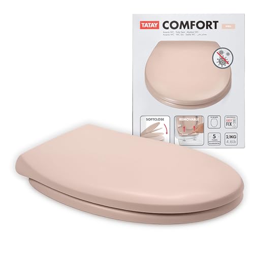 TATAY Duroplast Wc-bril Duroplast Universeel Soft-Close | Snelsluiting voor eenvoudige reiniging | Hoge weerstand, antibacterieel | Snelle en eenvoudige montage | Ovale vorm - Model Comfort - Shell