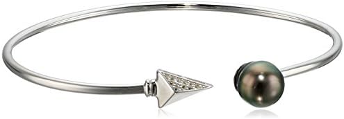 TARA Pearls 8X9mm Circle Tahitian Arrow Pearl Sterling Silver Bangle Bracelet