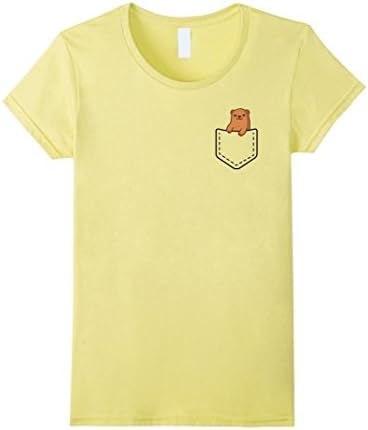Womens Cartoon Sea Otter In Pocket T-Shirt Cute Peeking Otter Tee Small Lemon
