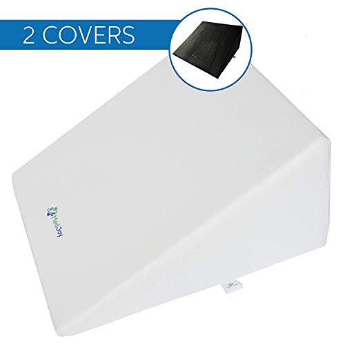 Med Joy Bed Wedge Pillow with 2 Covers (1White, 1Grey). Foam Wedge