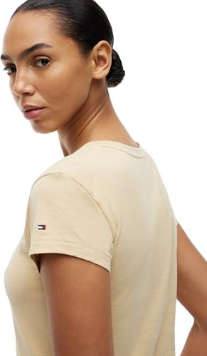 Donna T-Shirt Maniche Corte Slim in Cotone, Beige (Harvest Wheat), S