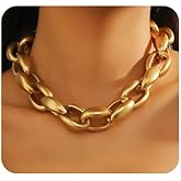 Wiwpar Boho Chunky Gold Toggle Necklace Punk Cuban Link Chain Thick Lightweight Paperclip Chain Statement Collar Choker Necklace Summer Beach Bar Party Prom Hip-hop Mother's Day Gift for Women