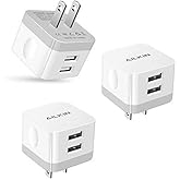 3Pack USB Wall Charger Plug, AILKIN 2.4A Dual Port USB Adapter Power Cube Fast Charging Station Box Base Replacement for iPho