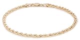 10 Inch 10k Yellow Gold Hollow Rope Chain Bracelet and Anklet for Men & Women, 2.5mm
