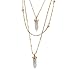 Jane Stone Fashion Tribal Triple Layers Long Necklace with Crystal Quartz Pendant Statement Trendy Boho Layered Jewelry for Women Teen Girls (Fn1443-Gold Tone)