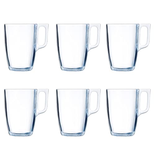 Luminarc New Set of 6 Breakfast Mugs Coffee Glass for Microwave 40cl, Black