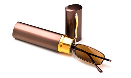 Newbee Fashion - Slim Compact Light Weight Spring Temple Reading Glasses Portable Aluminum Case Tube Sun Readers UV Protection (2 PACK)