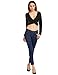 ROMWE Women's Long sleeve Deep V Neck Wrap Crop Top