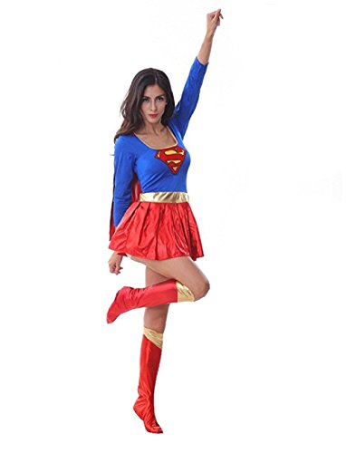 Women's Supergirl Superwoman Adult Costum for Halloween Cosplay Party S-L