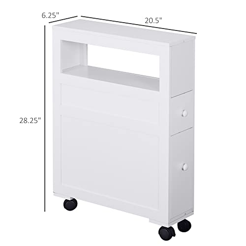 6.25" x 20.5" x 28.25" Wood Rolling Narrow Bathroom Side Storage