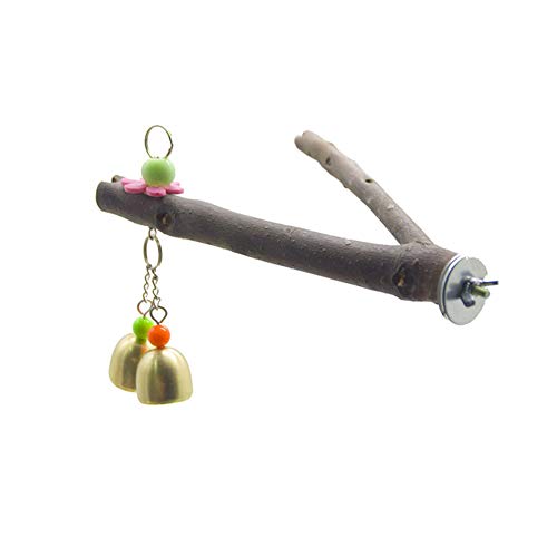 Bird Toy Parrot Nature Raw Wood Fork Stand Hamster Rack Branch Perches with Bell Toys for Bird Cage for Hamsters Parrots