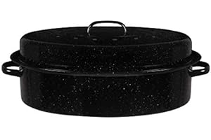 Bovado USA Oval Turkey Roaster Pan with Lid - Thanksgiving Gift, Covered, Non-sticky, Free of Chemicals, Dishwasher Safe - 17 Inch - Rôtissoire (Capacité de 5.5 kg)