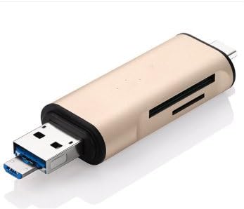 1AsAll USB C/Type C Card Reader 3 in 1 USB3.0/Type C/Micro USB Combo to Slot TF SD Card Reader with OTG Function for PC/Tablet/Notebook/Android Cell Phone (Gold)