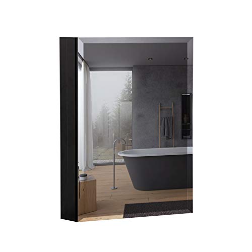 B&C 20"x26"Aluminum Medicine Cabinet with Mirror|Color Black|Bathroom Mirror Cabinet with Adjustable Glass Shelves|Storage Cabinet for Bathroom Recessed or Surface Mounting - Thumbnail 7