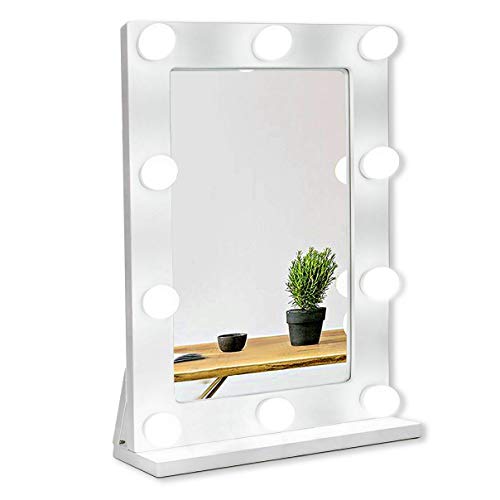 Waneway Vanity Mirror with Lights, Hollywood Lighted Makeup Mirror with 10 Dimmable LED Bulbs for Dressing Room & Bedroom, Tabletop or Wall-Mounted, Slim Wooden Frame Design, White - Thumbnail 6