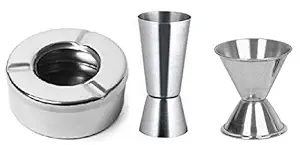Dynore Set of 2- Stainless Steel Lid ash tray and 2 peg measure Double Sided