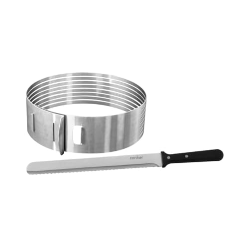 Zenker 7704 Tortenboden-Schneidhilfe-Set, mit Konditor- bzw. Glasurmesser Patisserie,Profi-TortenmesserzumSchneidenfürSchicht-Torten,Torten-ZubehörausEdelstahl,Menge:1Stück,Farbe:silber