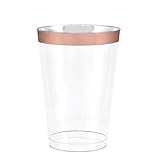 50 Rose Gold Rimmed Clear Hard Plastic Cups | 10 oz. Fancy Disposable Wedding Tumblers for Party & Wedding (50-Pack) by Bloomingoods