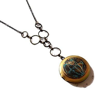 World map locket necklace Globe atlas western &amp; eastern hemispheres unisex gift for photo