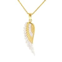 JewelryAmerica Solid 14k Yellow Gold Textured Angel Wing Charm Pendant Necklace, 16"