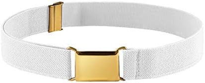 FIT RITE Kids Elastic Adjustable Stretch Belt With Gold Square Buckle (White)
