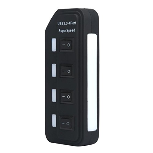 Tuscom New USB 3.0 Hub 4 Ports Speed 5Gbps for PC Laptop with On/Off Switch Black - Thumbnail 4