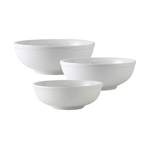 Tuxton HomeDuratux 3 Piece Nested Serving Bowls 35oz, 58oz, 75 1/2oz - Porcelain White; Heavy Duty; Chip Resistant; Lead and Cadmium Free; Freezer to Oven Safe up to 500F
