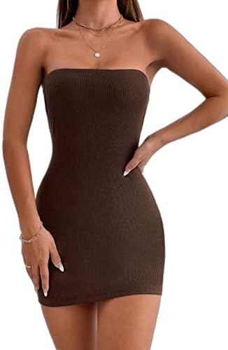SHEIN PETITE Cut Out Back Tube Bodycon Dress, M1466547, Coffee Brown, Petite  L price in Saudi Arabia | Amazon Saudi Arabia | kanbkam