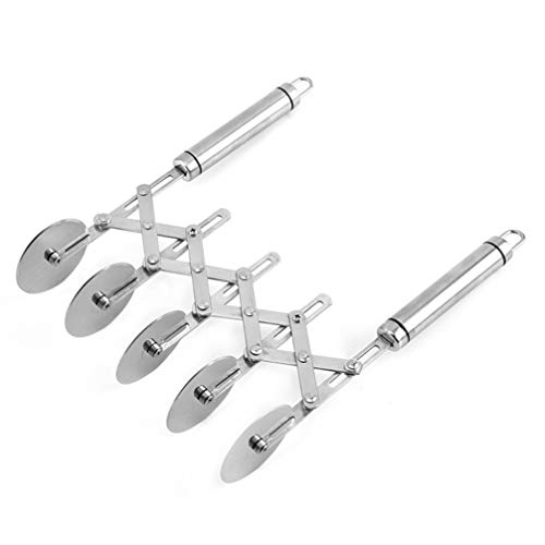 5 Wheel Pastry Cutter with Handle, Wosoova Stainless Steel Expandable Dough Divider Pizza Slicer Knife, Multi-Wheel Baking Cutter Roller for Brownies, Cookies, Cake, Pasta Dough (Handle Design)
