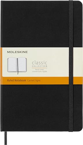 Moleskine - Classic Ruled Paper Notebook - Hard Cover and Elastic Closure Journal - Color Black - Size Large 13 x 21 A5 - 240 Pages