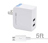 Wall Charger,Earldom 2.4 AMP Dual Port Charger For Samsung Galaxy S6 S7 Note 4 5 Edge Plus,HTC,Nokia,Blackberry and More Device (5 Foot Micro USB Charging Cable Incouded)