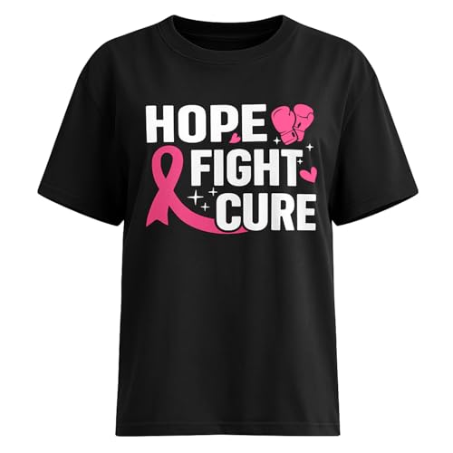 Croknit Breast Cancer Awareness T Shirt for Women Men Pink Ribbon Black Cancer Shirts Awareness Tops Plus Size Unisex(M,Black) at Amazon