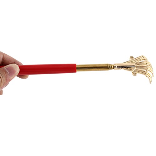 uxcell Rubber Coated Telescopic Extendable Back Scratcher Red Gold Tone