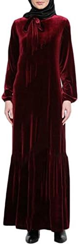 Hajotrawa Women's Saudi Abaya Gown Turkish Muslim Velour Swing Dresses