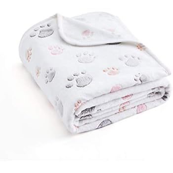 ALLISANDRO 350 GSM-Super Soft and Premium Fuzzy Flannel Fleece Pet Dog Blanket, The Cute Print Design Washable Fluffy Blanket for Puppy Cat Kitten Indoor or Outdoor, White, 39