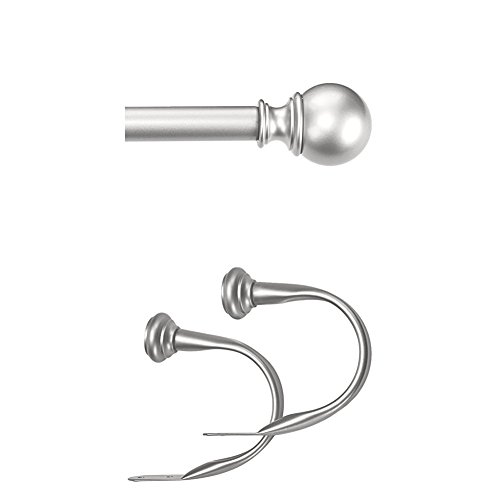 AmazonBasics 1" Curtain Rod with Round Finials, 72" to 144" and Decorative Curtain Holdback, Set of 2, Nickel