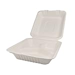 Lollicup KE-BHC88-3C Karat Earth Bagasse Hinged Clamshell Container, 3-Compartment, 8" x 8" (Pack of 200)