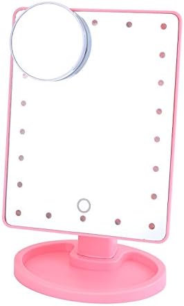 Makeup Mirror, Vievogue Lighted Vanity Mirror with 22 LED lights &amp; Touch Screen Dimmable and Detachable 10x Magnifying Spot Mirror for Bathroom Bedroom Desktop Tabletop (Pink)